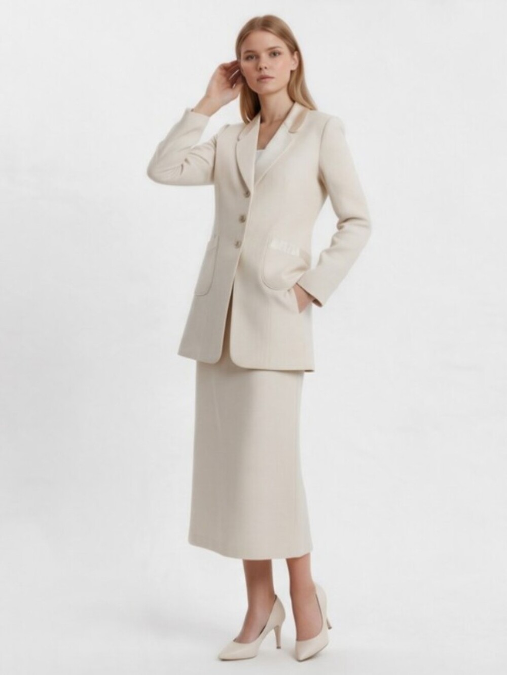 DESIGN TODAYS! RICH CREAM CRINKLE FINISH 3PC VEST, SKIRT & JACKET SUIT SET! SZ M - Picture 16 of 16